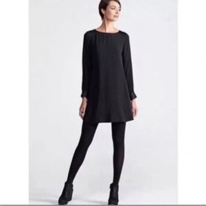 Eileen Fisher Black 100% Silk Dress Long Sleeve Tunic Cocktail Dress M Medium